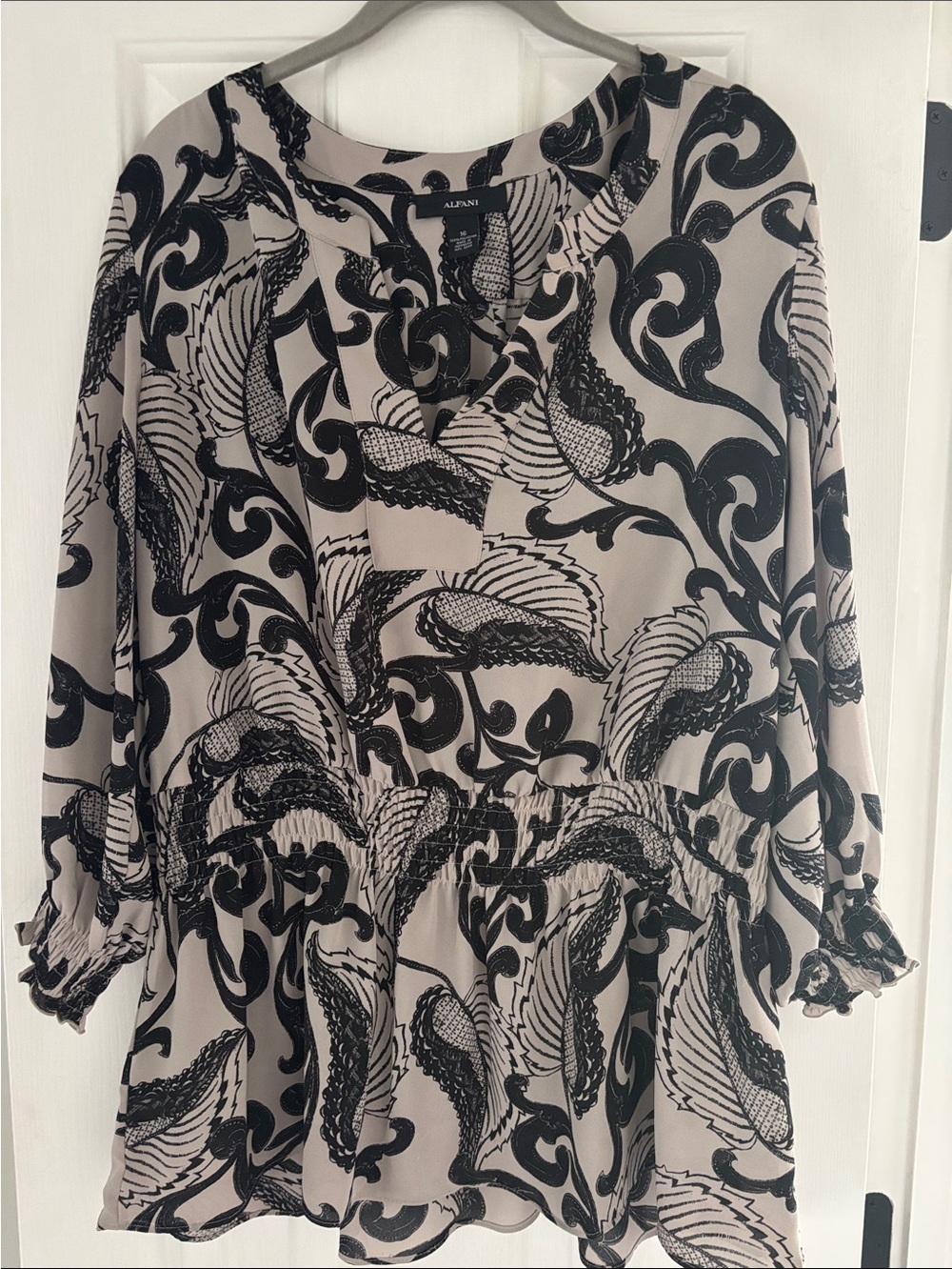Alfani Black and Cream Printed Peplum Tunic